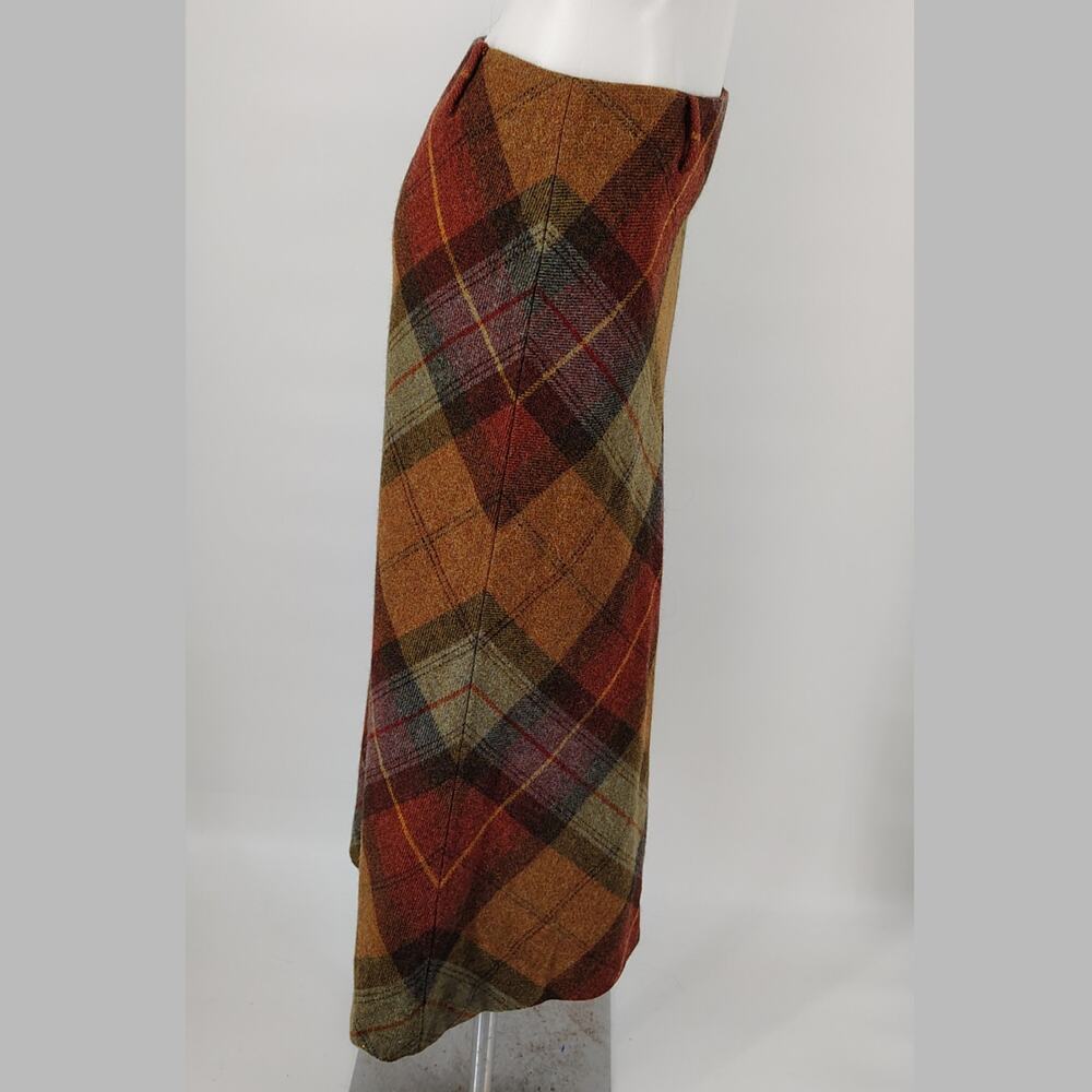 Ralph Lauren Wool Plaid Midi Skirt Size 4 Fall Bias Cut Vintage Style - Picture 3 of 16